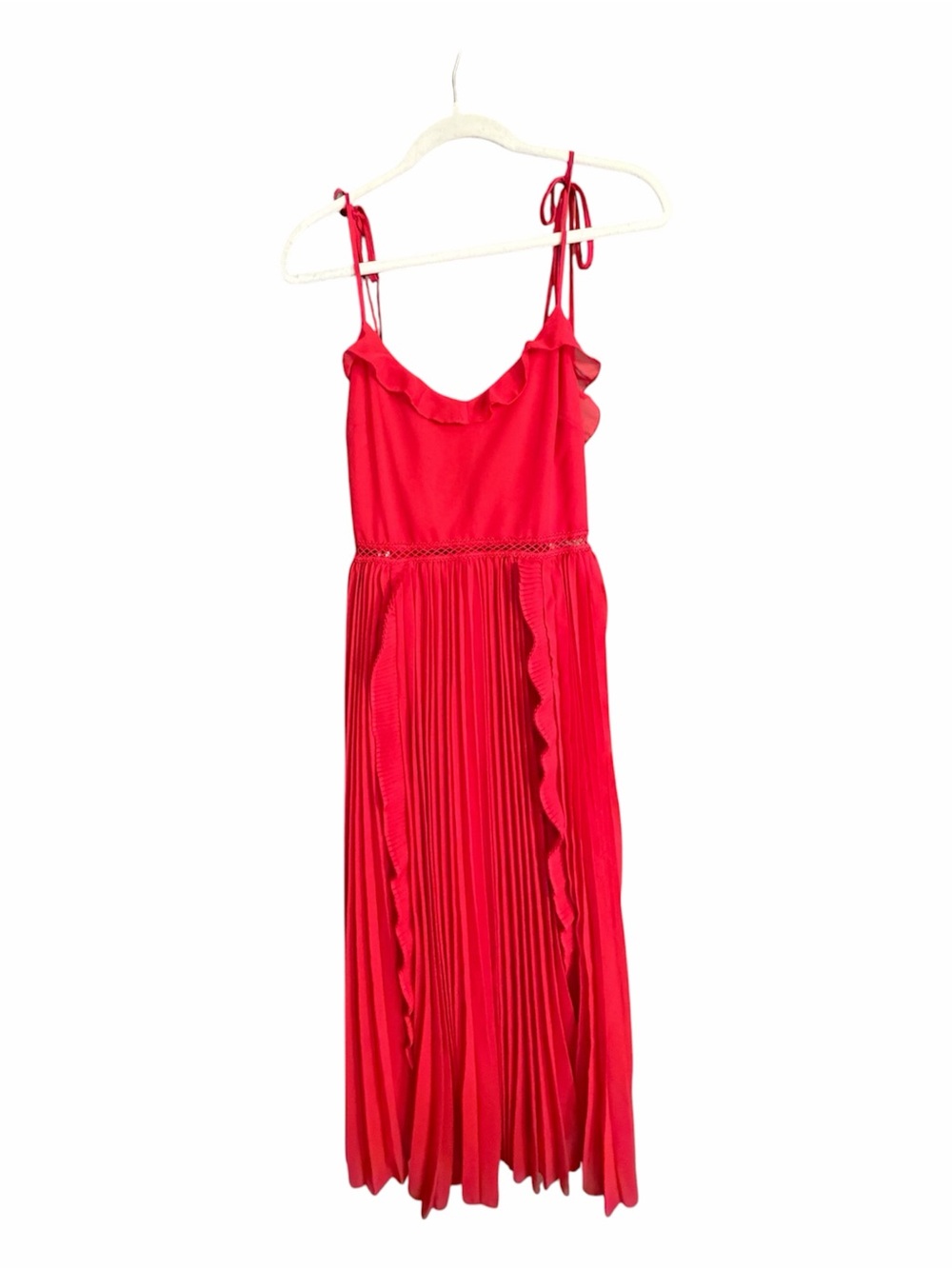 NWT Lulus Red Pleated Ruffle Midi Dress | Size XS